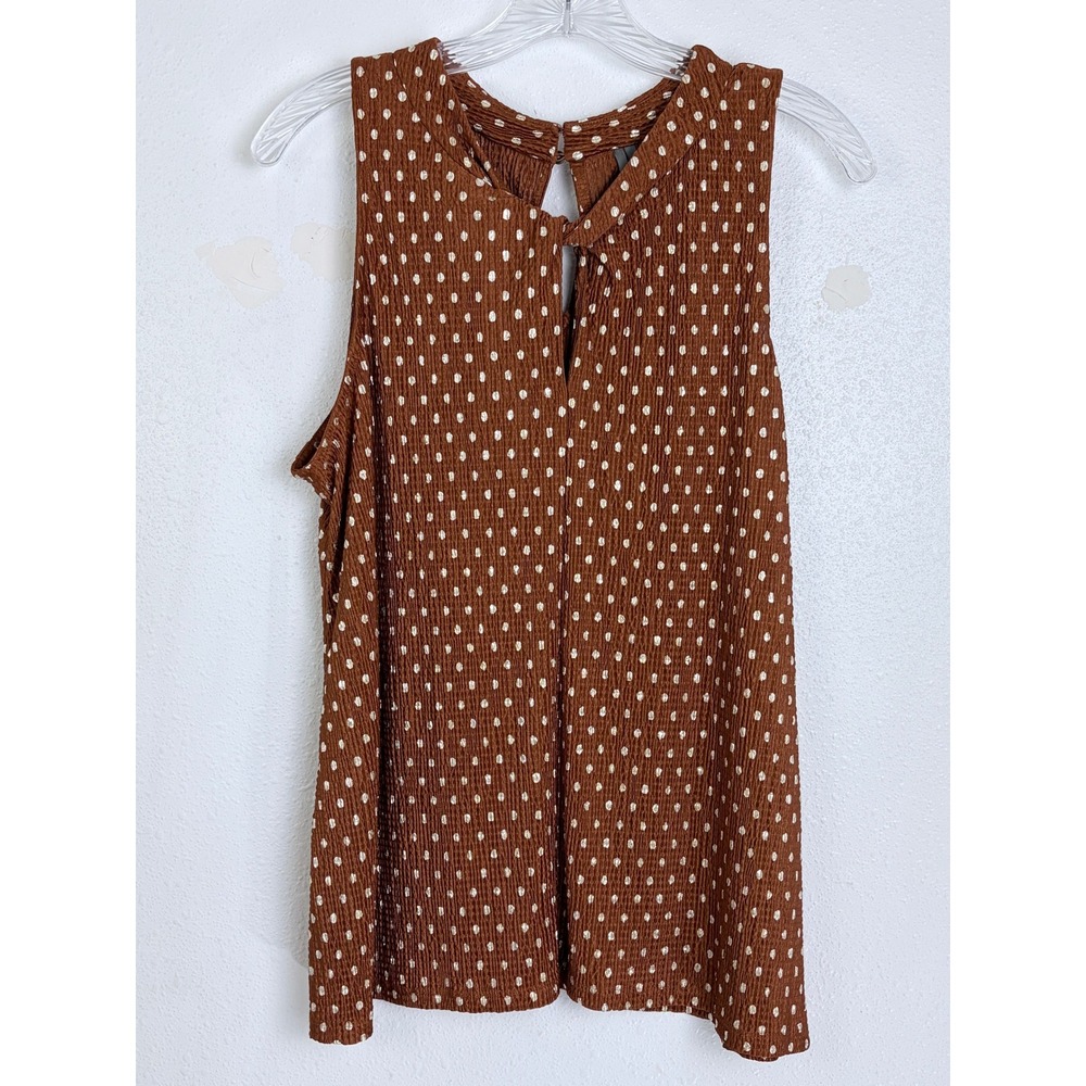 Anthropologie Lennox Halter Top Rust Brown Metallic Gold Polka Dot Keyhole L